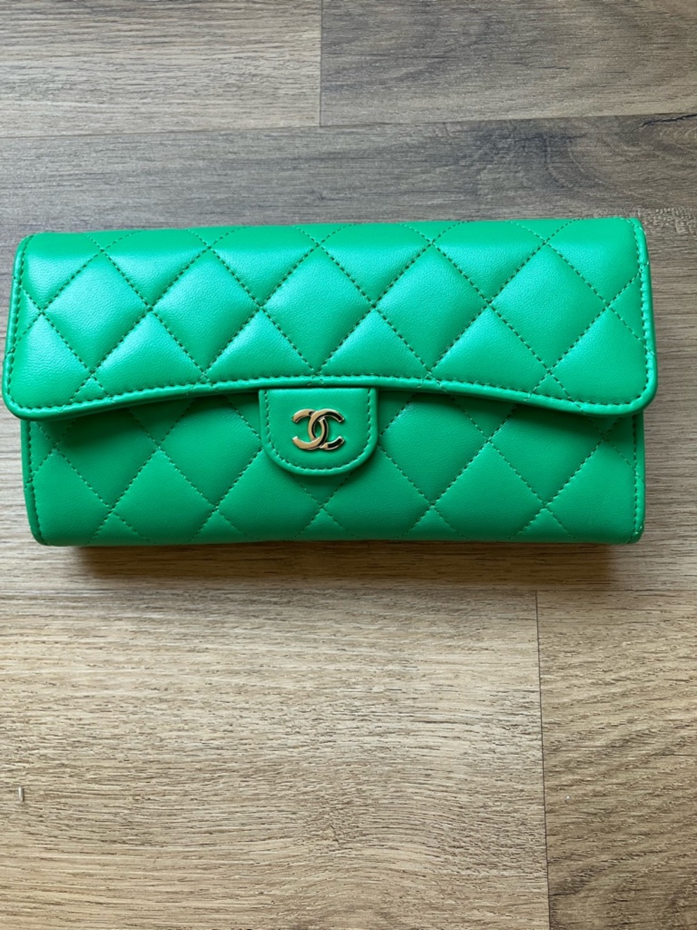 Chanel Large Green Quilted Leather Flap Wallet